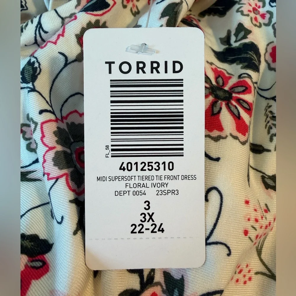 NWT Torrid Supersoft Floral Ivory Tie Front Midi Dress -Torrid Size 3 (22-24,3X) - Picture 14 of 16